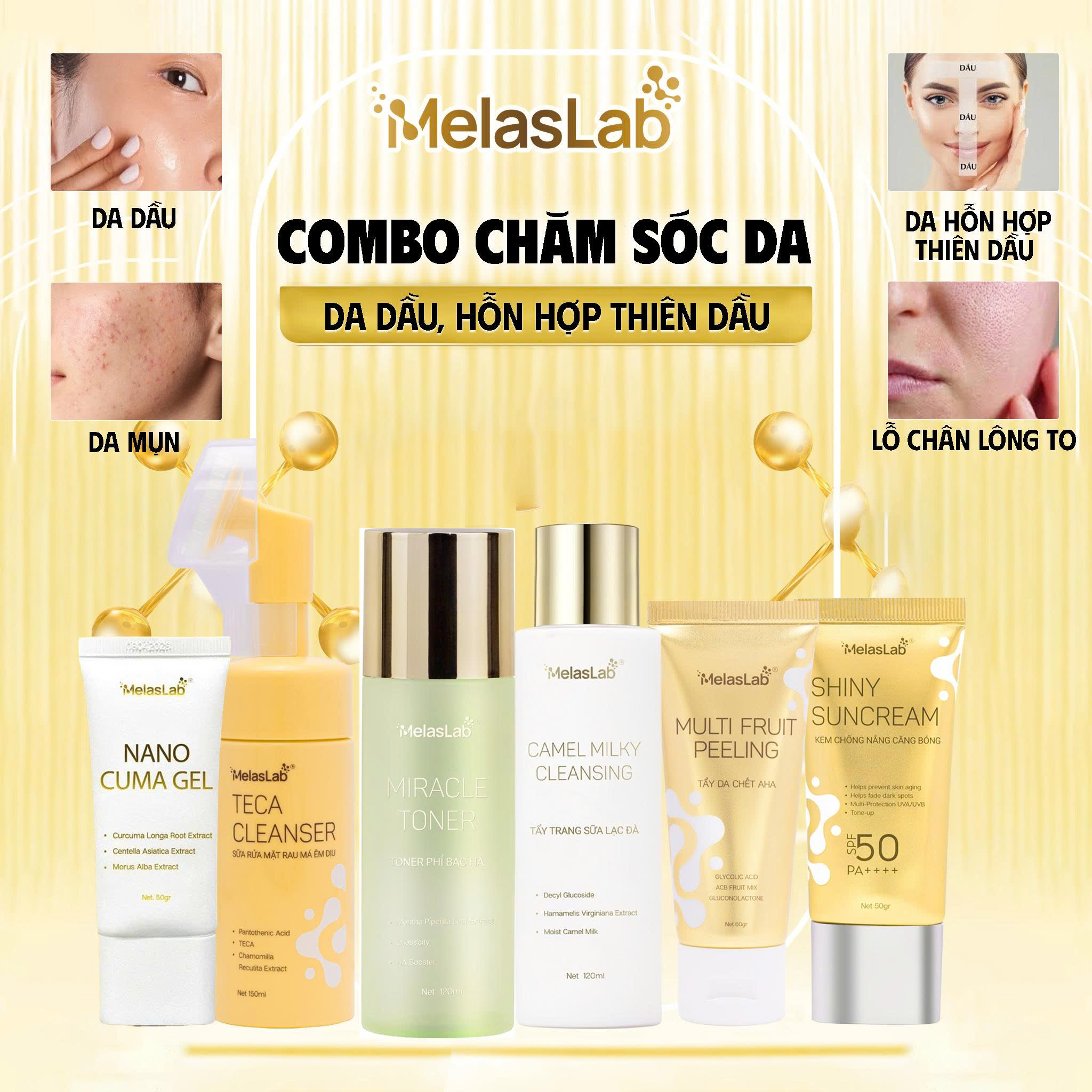 Combo Chăm Sóc Da Dầu, Hỗn Hợp Thiên Dầu Melaslab